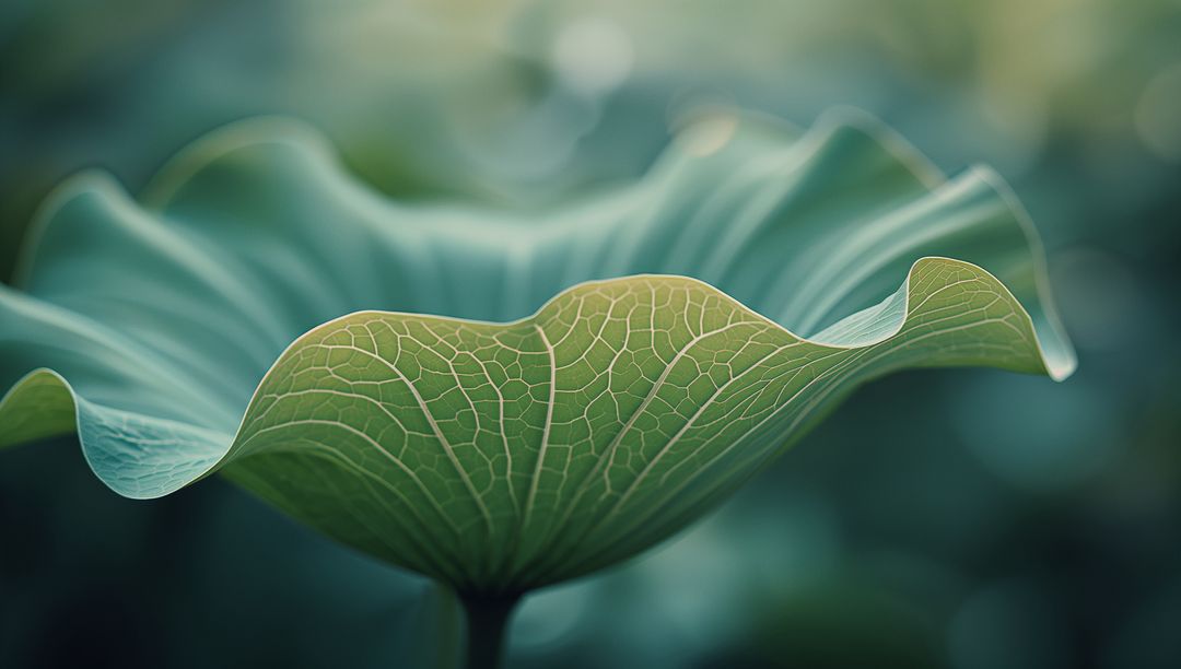 Translucent Lotus Leaf with Vein Detail in Water Garden
