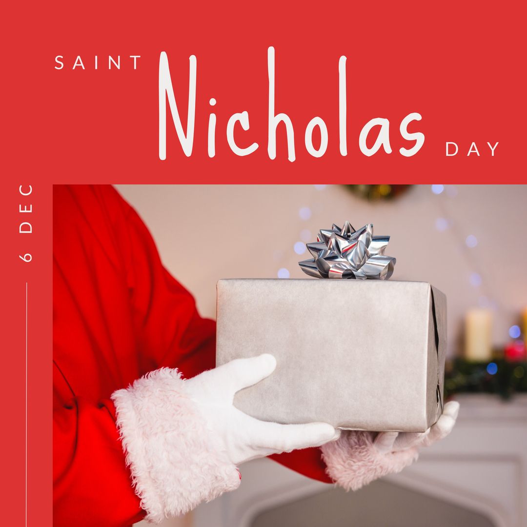 Saint Nicholas Day Celebration with Santa Claus Holding Gift - Download Free Stock Templates Pikwizard.com