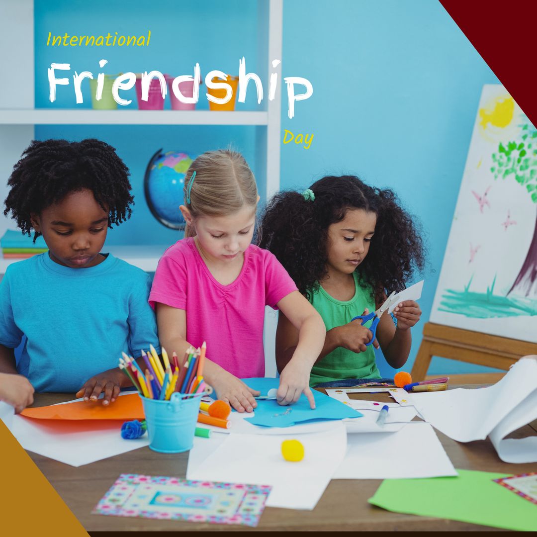 Diverse Children Learning Crafts on International Friendship Day - Download Free Stock Templates Pikwizard.com