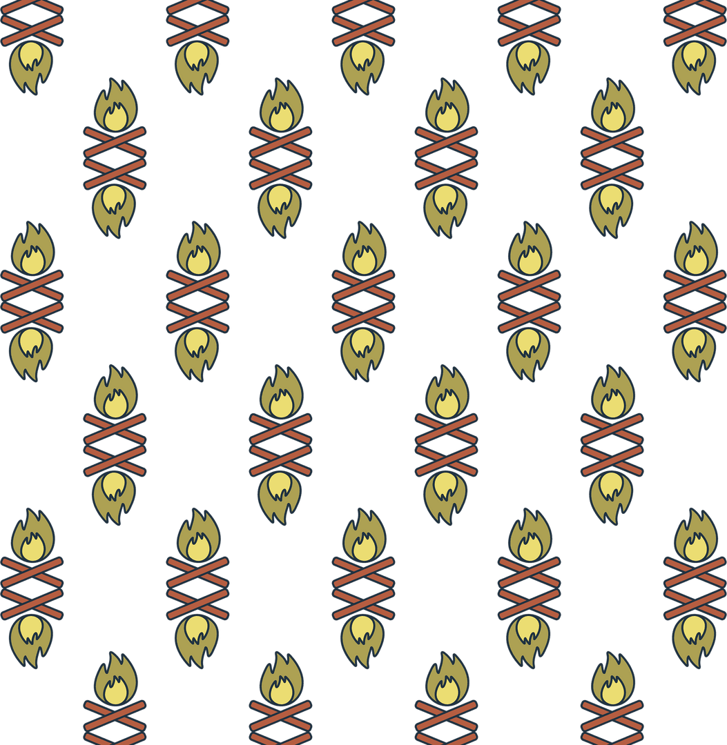 Seamless Fire and Wood Pattern on Transparent Background