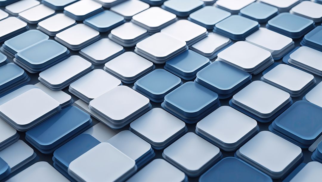 Abstract Geometric Array of Raised Square Tiles in White and Blue