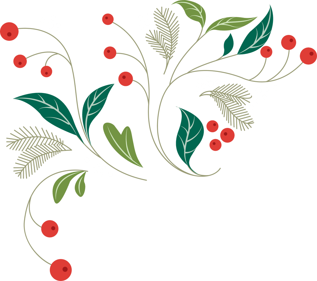 Decorative Floral Sprig with Red Berries on Transparent Background