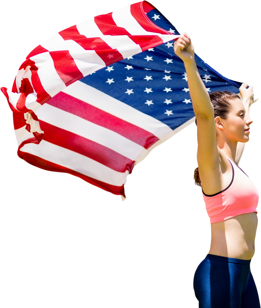 Caucasian Woman with US Flag Celebrating Fitness - Download Free Stock Images Pikwizard.com