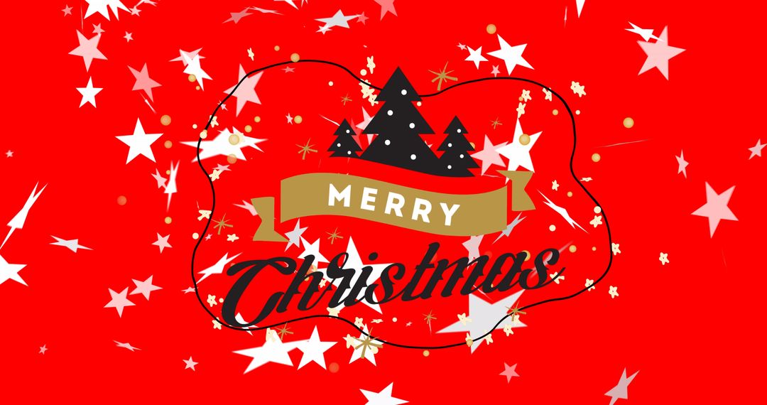 Festive Christmas Message with Trees and Stars on Red Background
