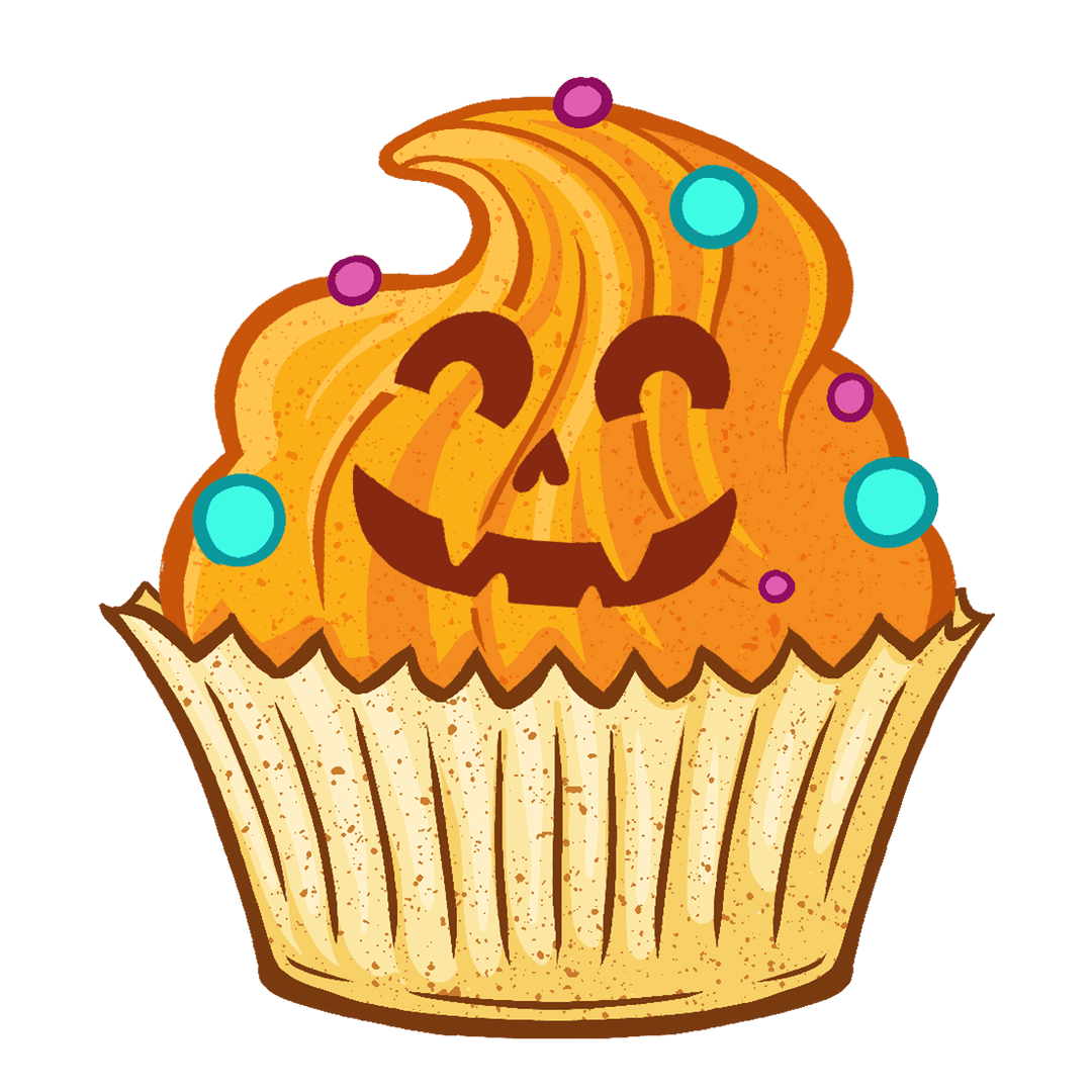 Festive Cupcake with Pumpkin Frosting and Sprinkles Transparent