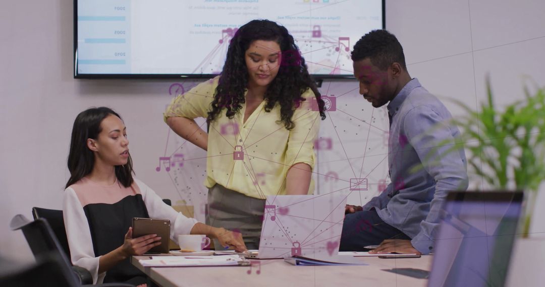 Diverse Team Collaborative Meeting with Digital Overlay