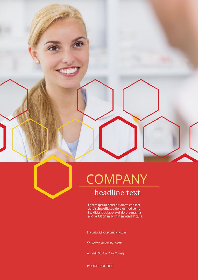 Professional Woman with Hexagonal Business Branding Design