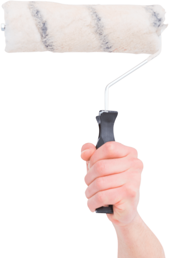 Hand Holding Transparent Paint Roller for Renovation and DIY Projects