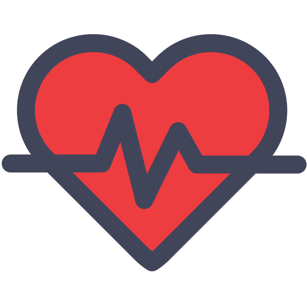 Red Heart with Lifeline Vector Illustration on Transparent Background