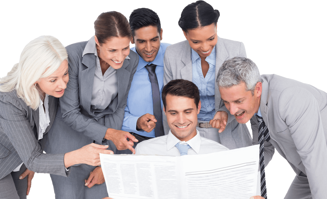 Transparent Group of Business People Enthusiastically Reading News