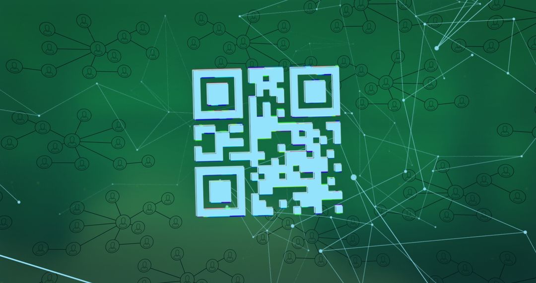 Futuristic Glitched QR Code with Digital Network Background