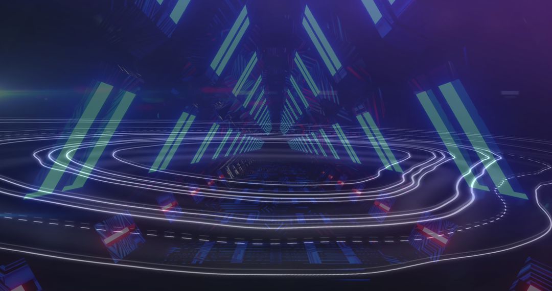 Futuristic Digital Tunnel with Neon Shapes and Lights