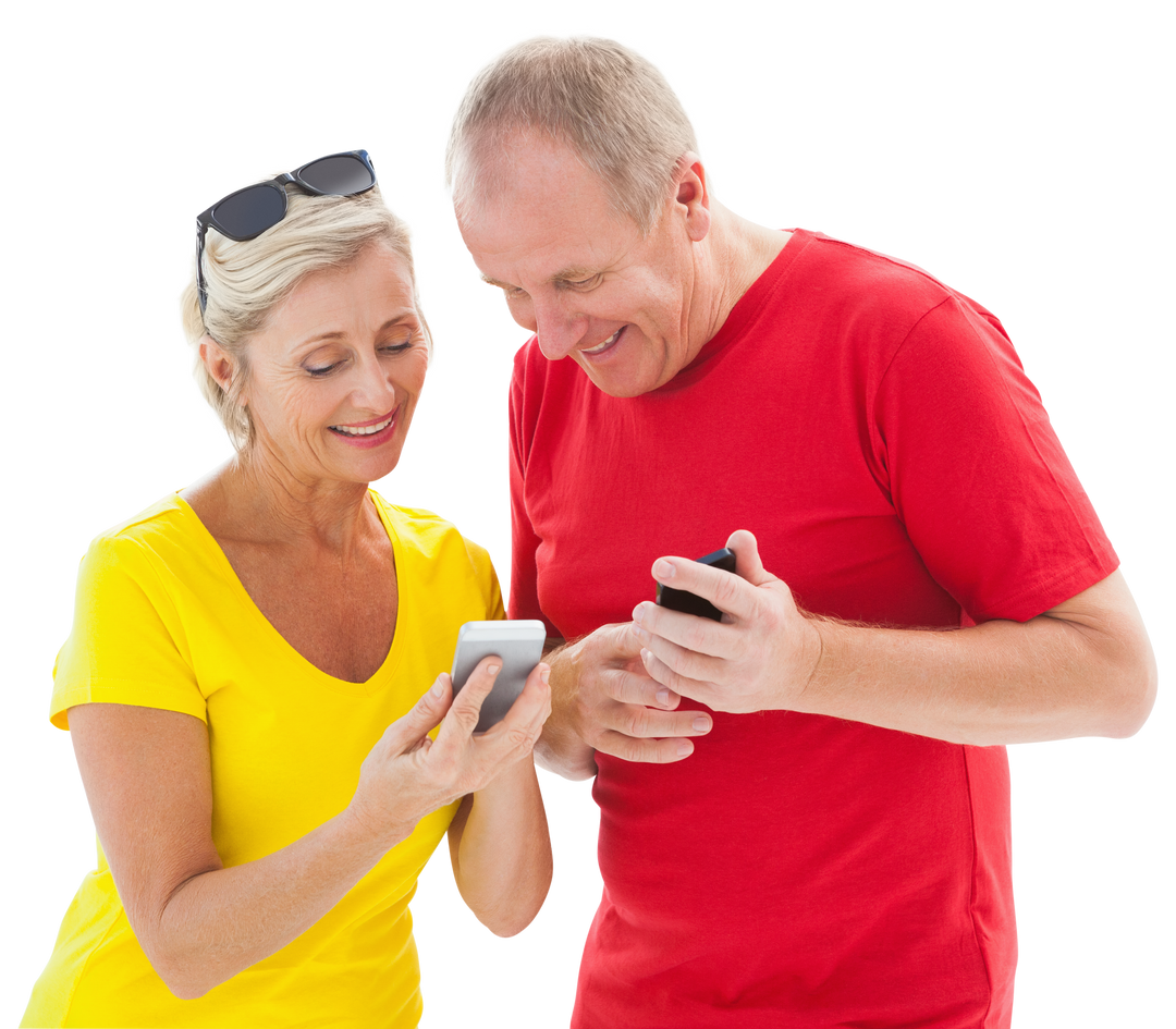 Happy Senior Couple Interacting with Smartphones on Transparent Background - Download Free Stock Images Pikwizard.com