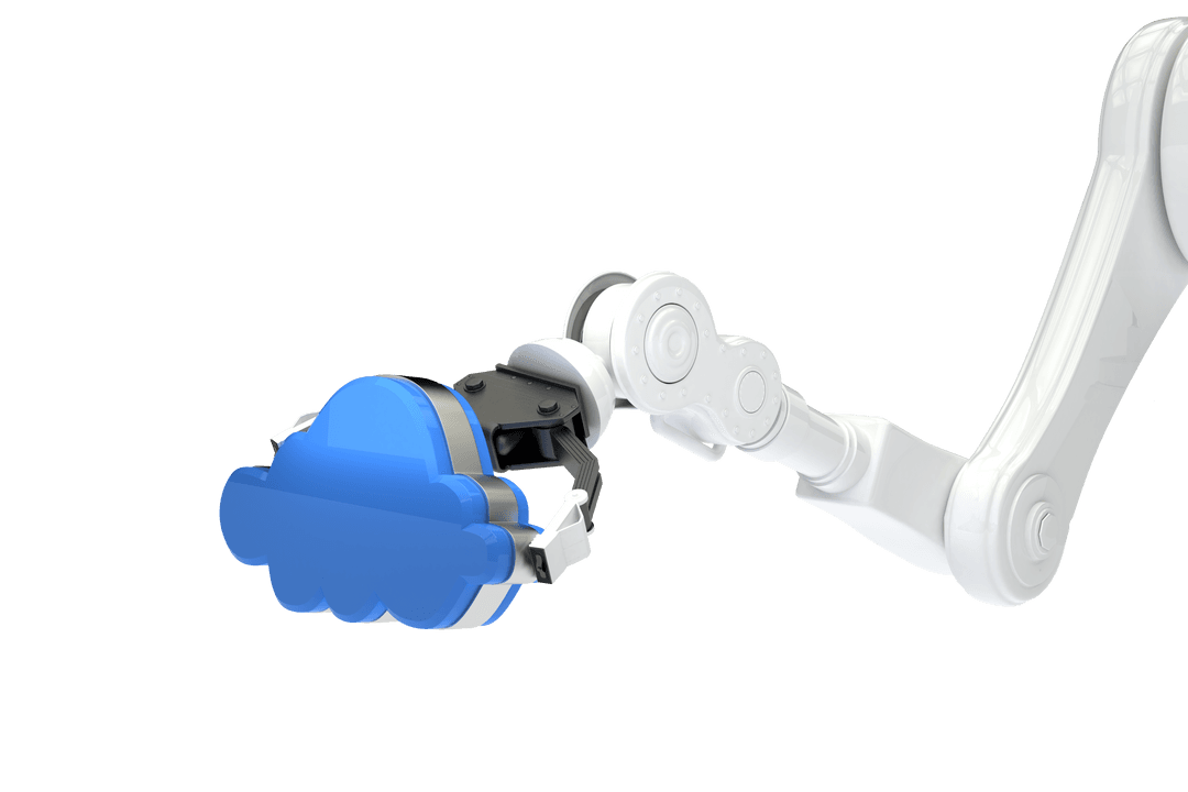 Transparent Robotic Arm Grasping Blue Cloud Symbol