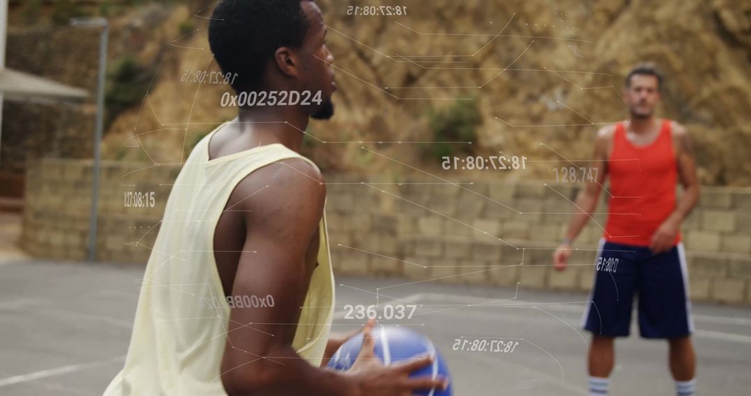 Outdoor Basketball Game with Futuristic Data Overlay Concept