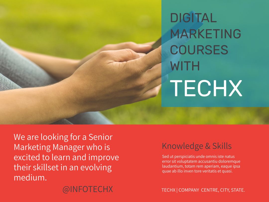 Digital Marketing Courses Ad with Tablet and Text Overlay