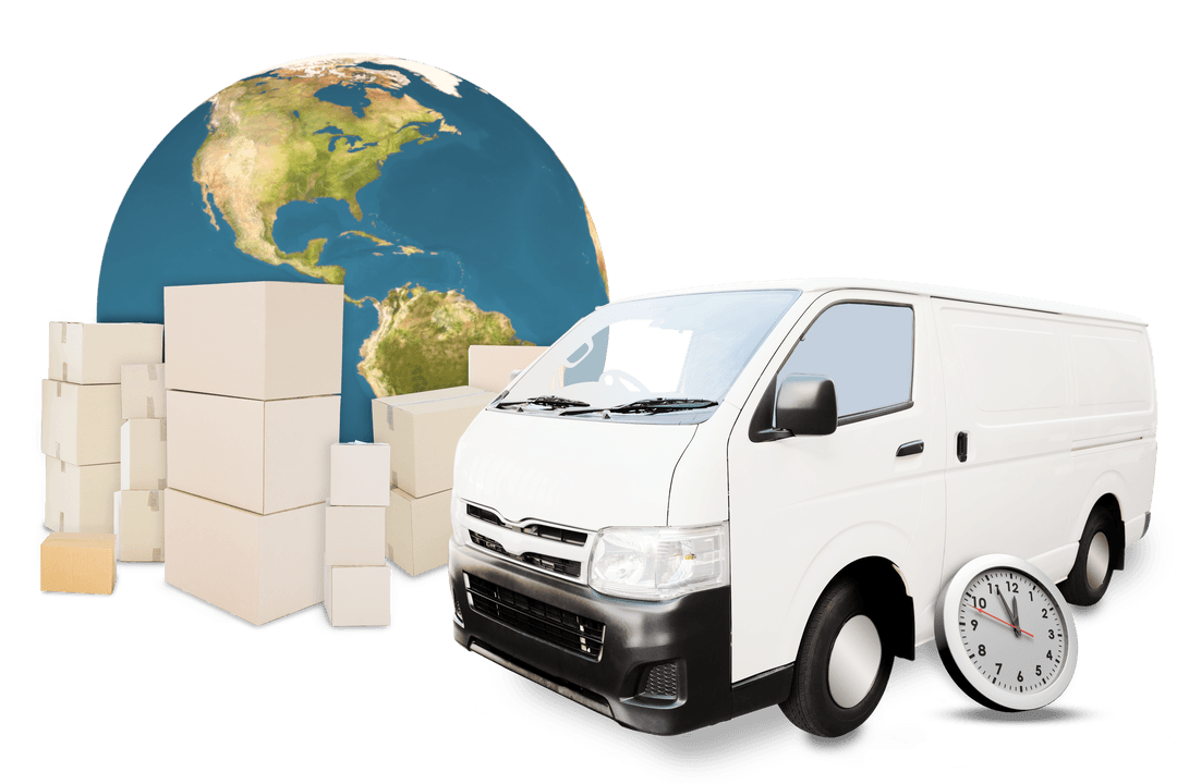 Transparent Background with Delivery Van and Globe Illustration