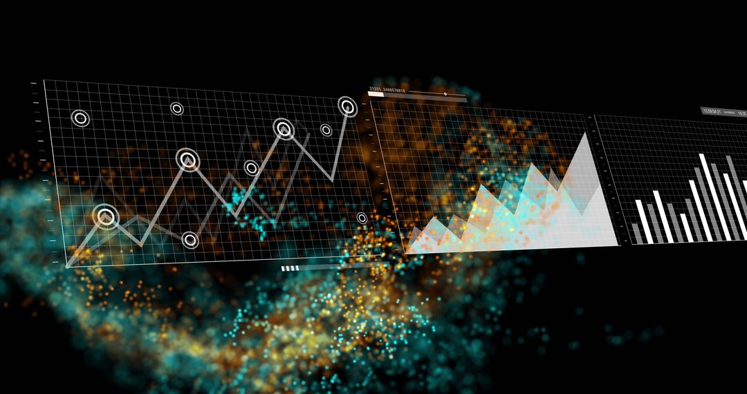 Futuristic Data Visualization with Floating Charts and Particles
