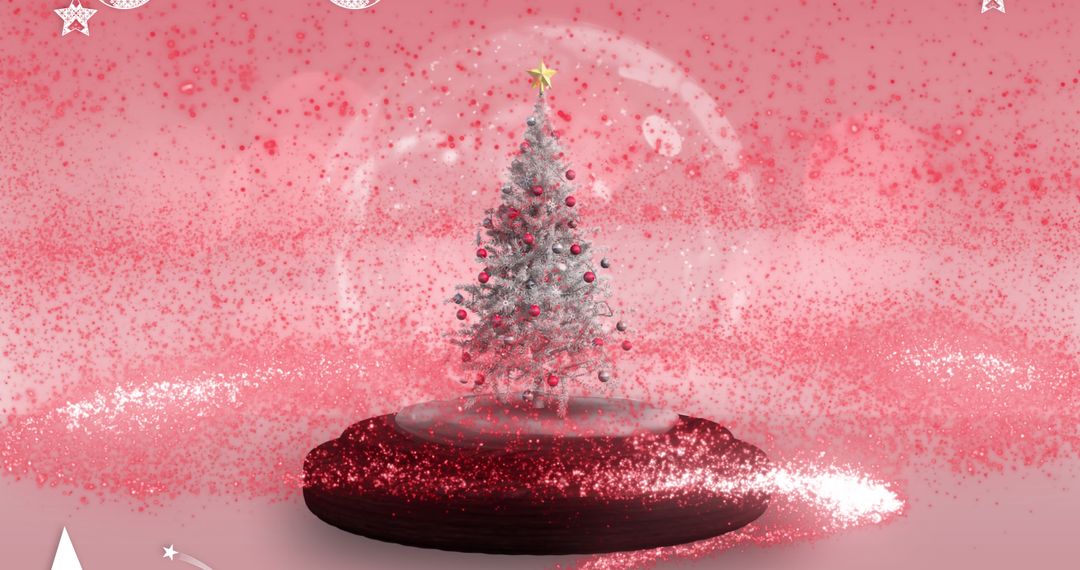 Festive Snow Globe with Christmas Tree on Sparkling Pink Background - Free Images, Stock Photos and Pictures on Pikwizard.com