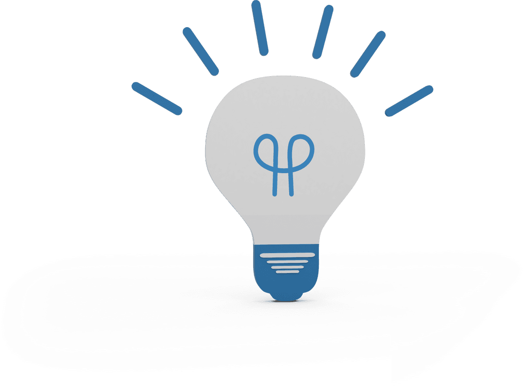 Transparent Lit Lightbulb Icon With Blue Design Elements