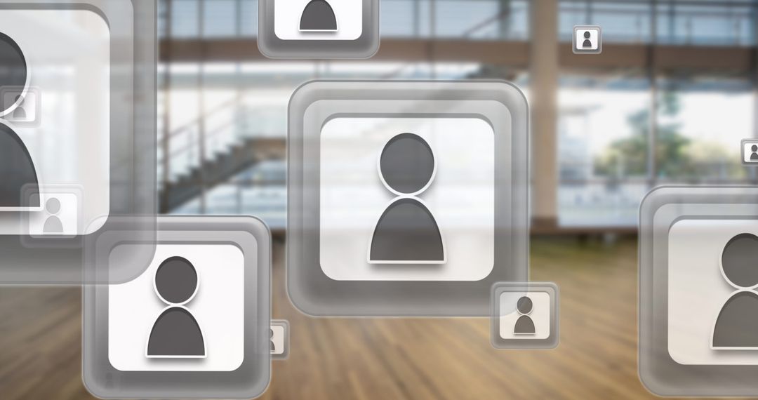 Digital Icons Overlaying Modern Office Workspace