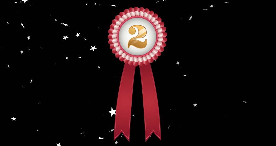 Second place medal with red ribbon on starry black background