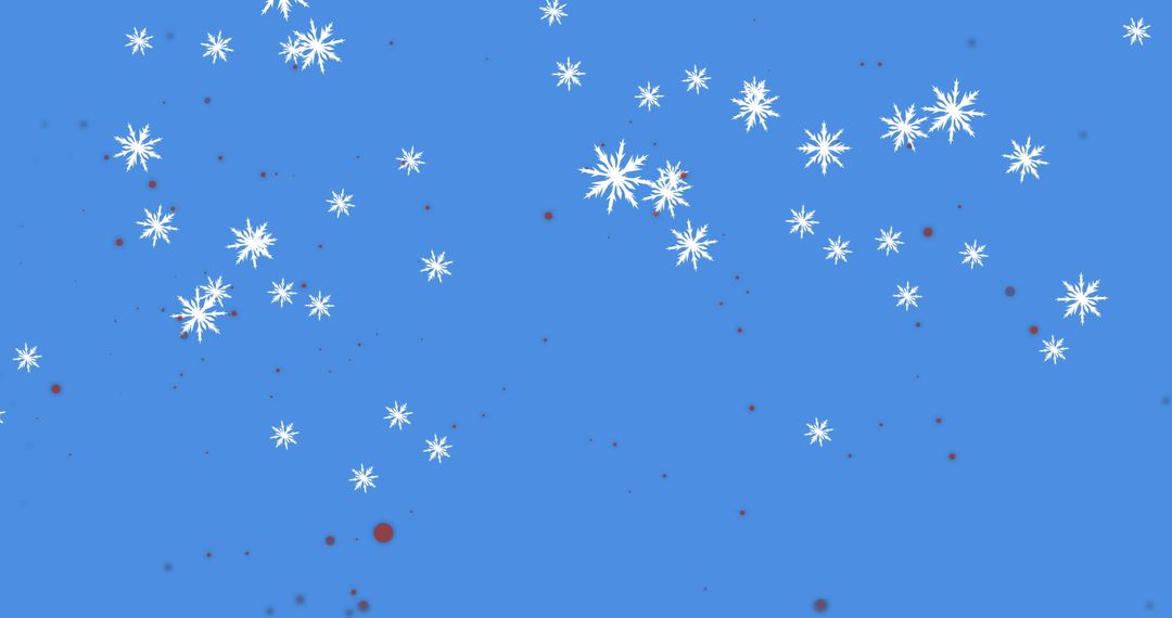 Falling Snowflakes with Red Dots on Blue Background