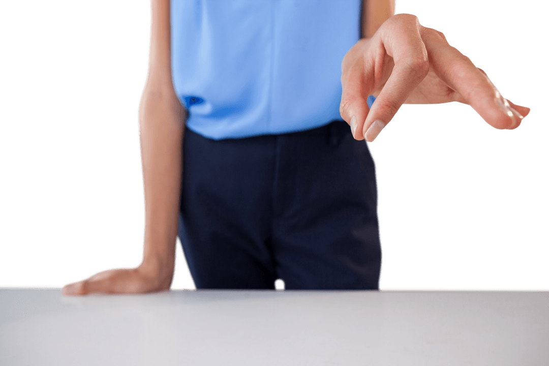 Businesswoman's Hand Indoor Transparent Touching Desk