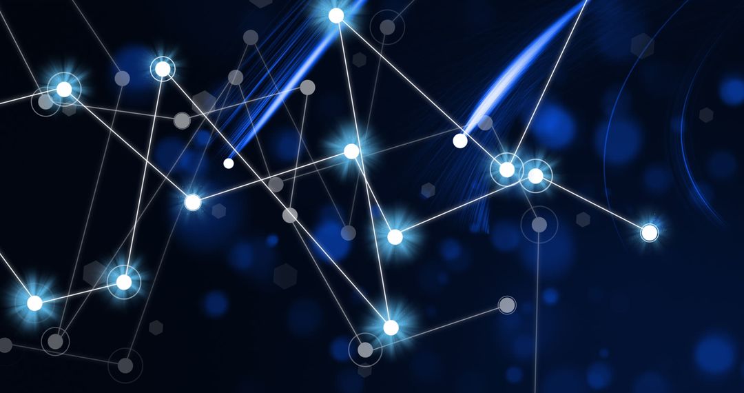 Digital Network Connections With Glowing Lights on Black Background