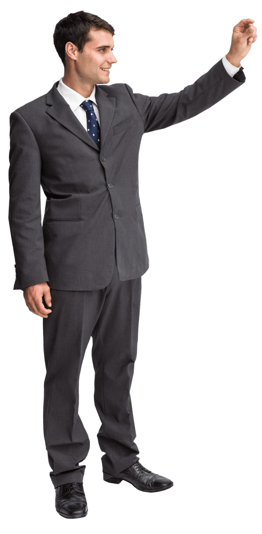 Caucasian Businessman Gesturing Insert Peg with Transparent Background
