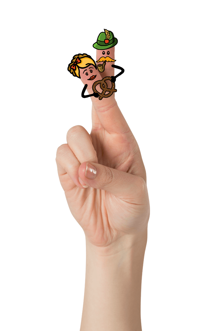 Fingers with Bavarian Characters on Transparent Background