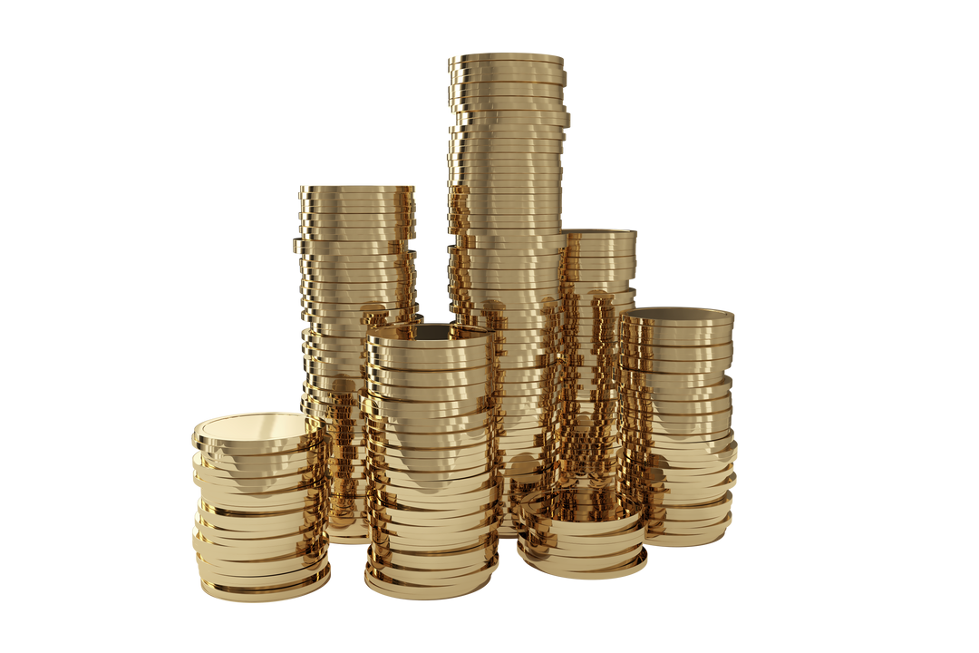 Transparent golden coins piled in various heights representing wealth propagation - Download Free Stock Images Pikwizard.com