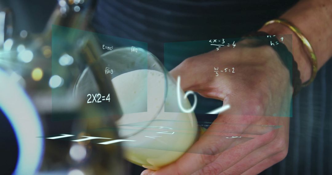 Bartender Pouring Beer with Holographic Formulas Illustrating Innovation