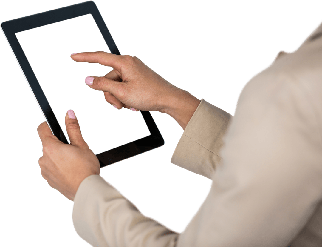 Businesswoman's Hands Using Transparent Digital Tablet