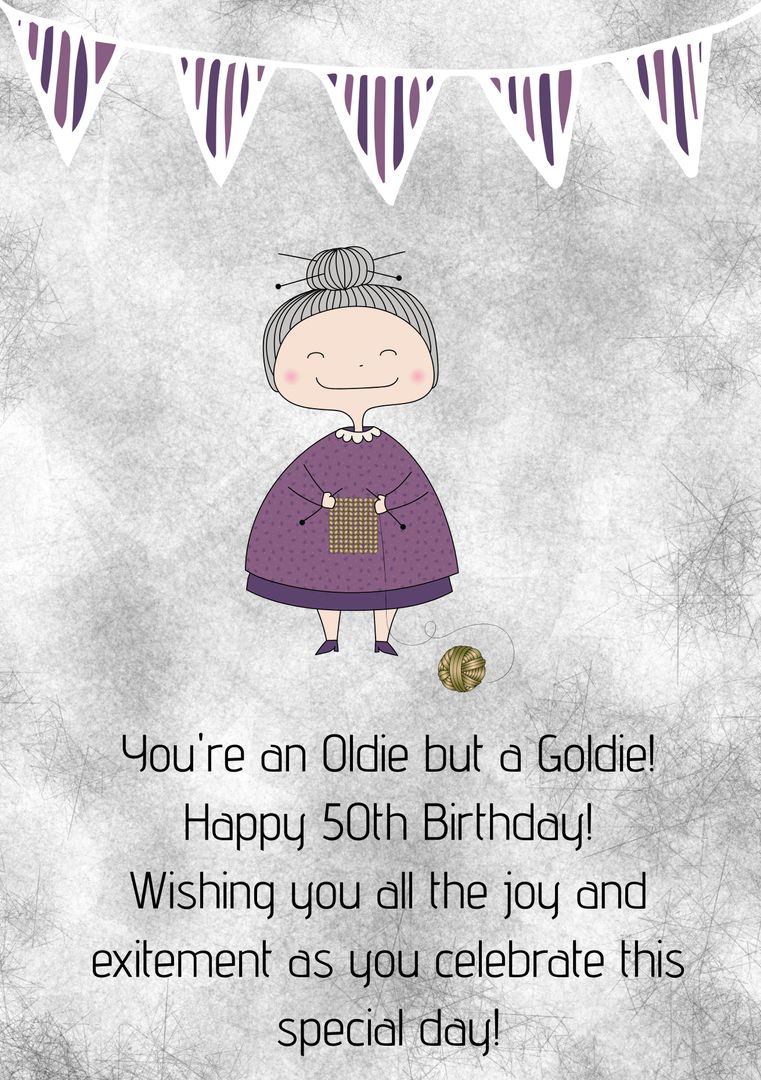 Cute Cartoon Grandmother Happy 50th Birthday Card with Bunting - Download Free Stock Templates Pikwizard.com