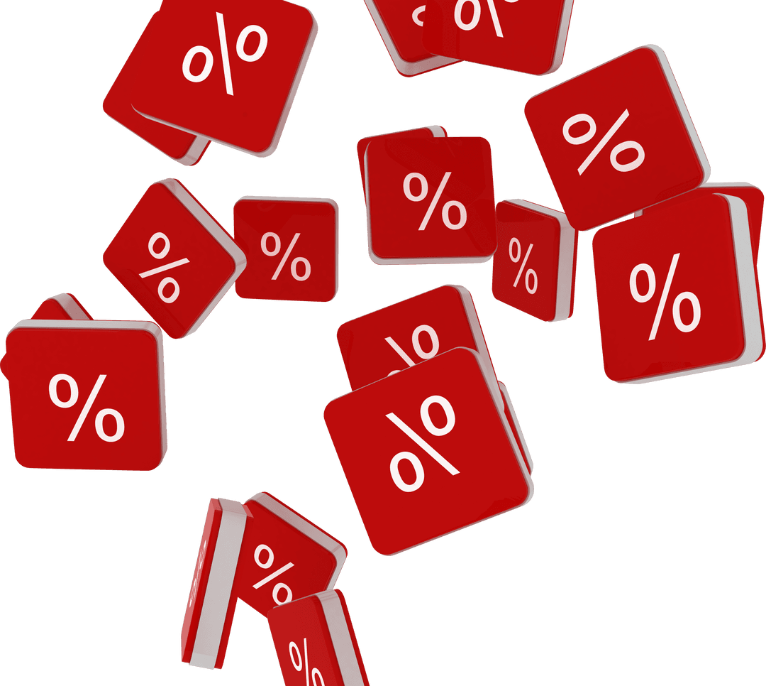 Falling Percentage Icons on Transparent Background for Discount