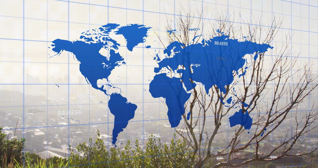 Global Financial Data Processing in Cityscape Background