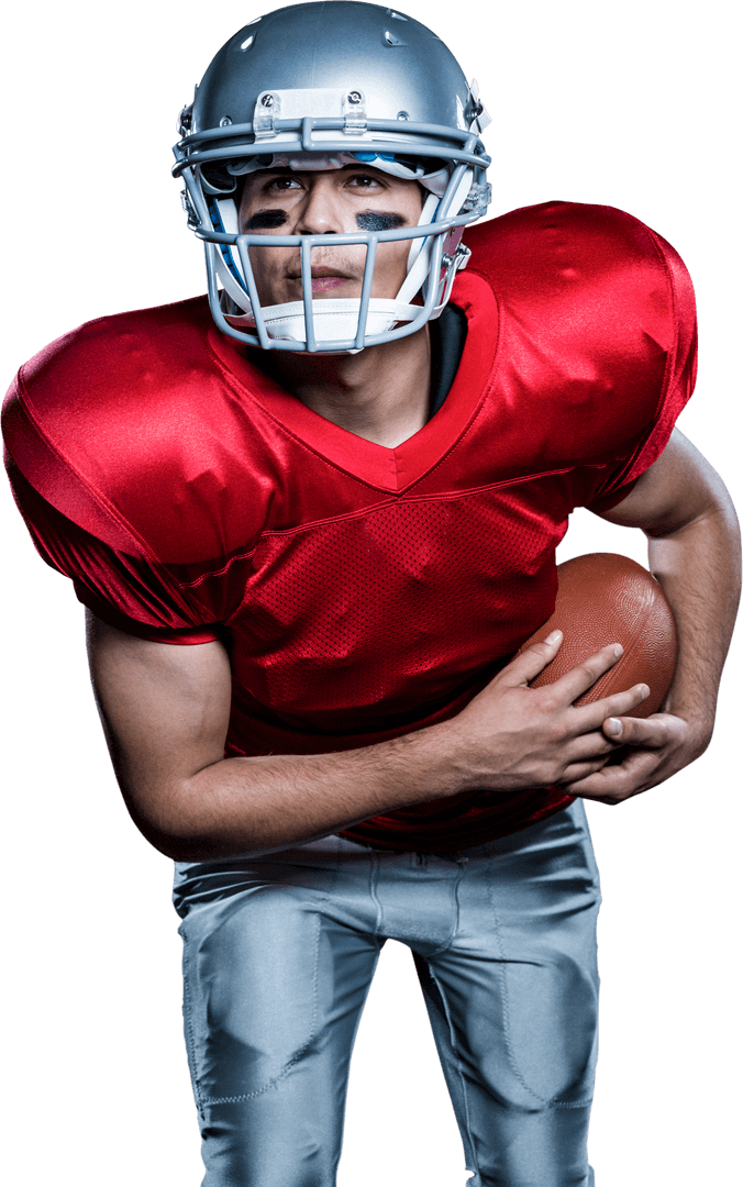 Transparent American Football Player Holding Ball in Game Position