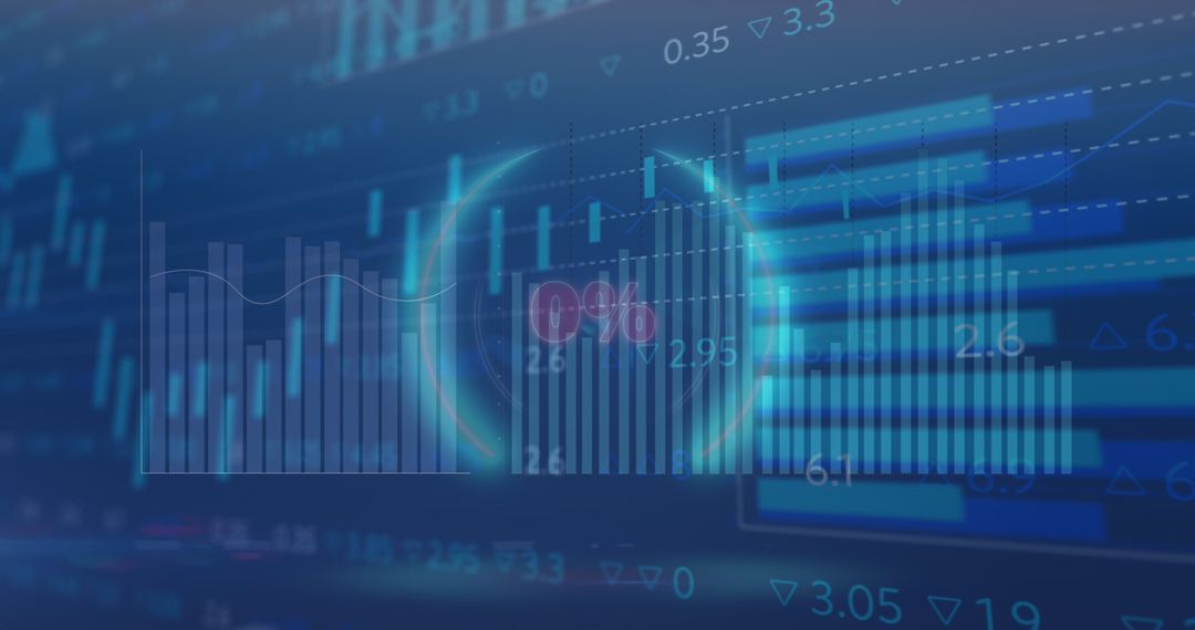Futuristic Digital Financial Graph Interface with Zero Percent Indicator