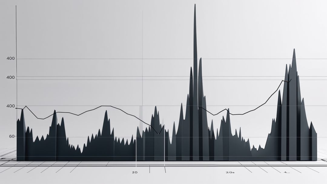 3d area chart with black trend line on white surface, seismograph concept