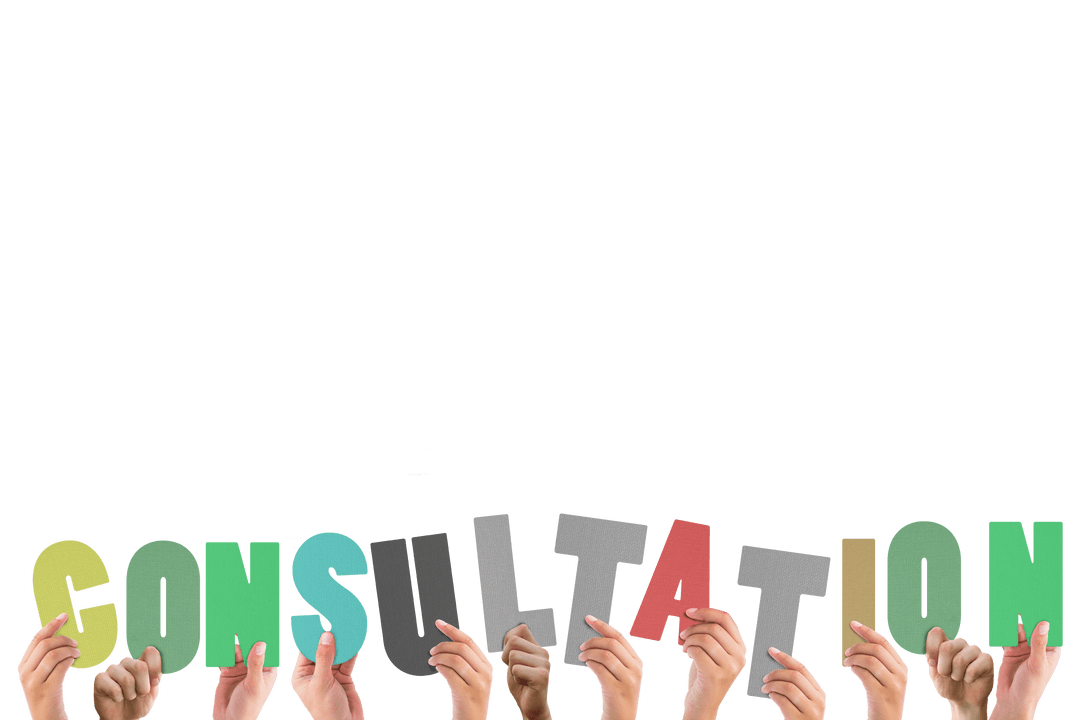 Hands Holding Consultation Text on Transparent Background