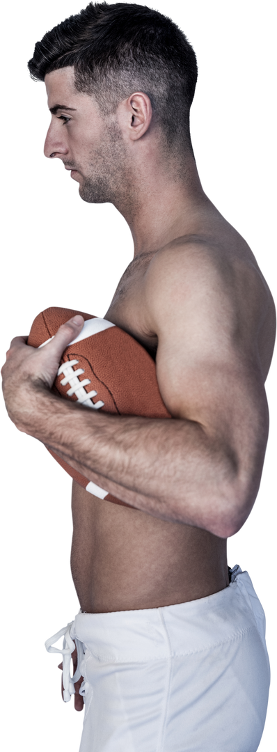 Side View Shirtless Man Holding Transparent American Football - Download Free Stock Images Pikwizard.com