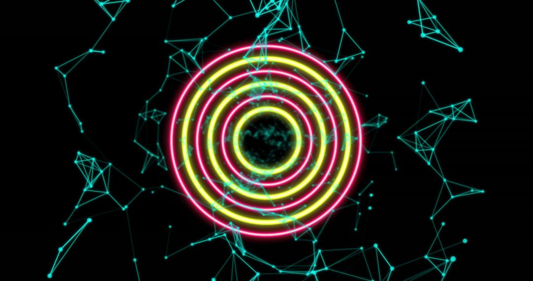Neon Concentric Rings in Futuristic Digital Network
