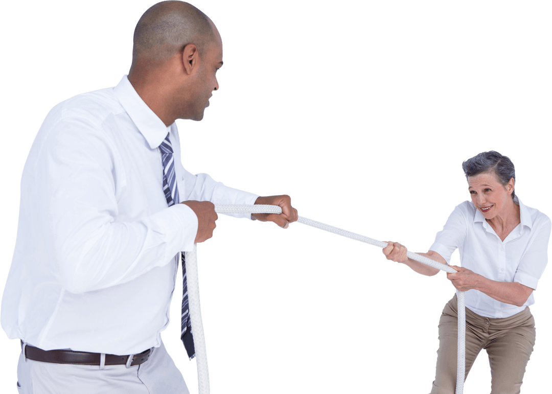 Diverse Business Team Engaging in Playful Competition on Transparent Background