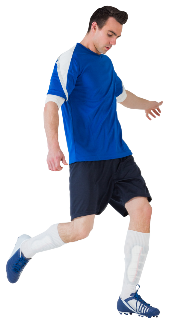 Transparent football player in blue uniform kicking soccer ball - Download Free Stock Images Pikwizard.com