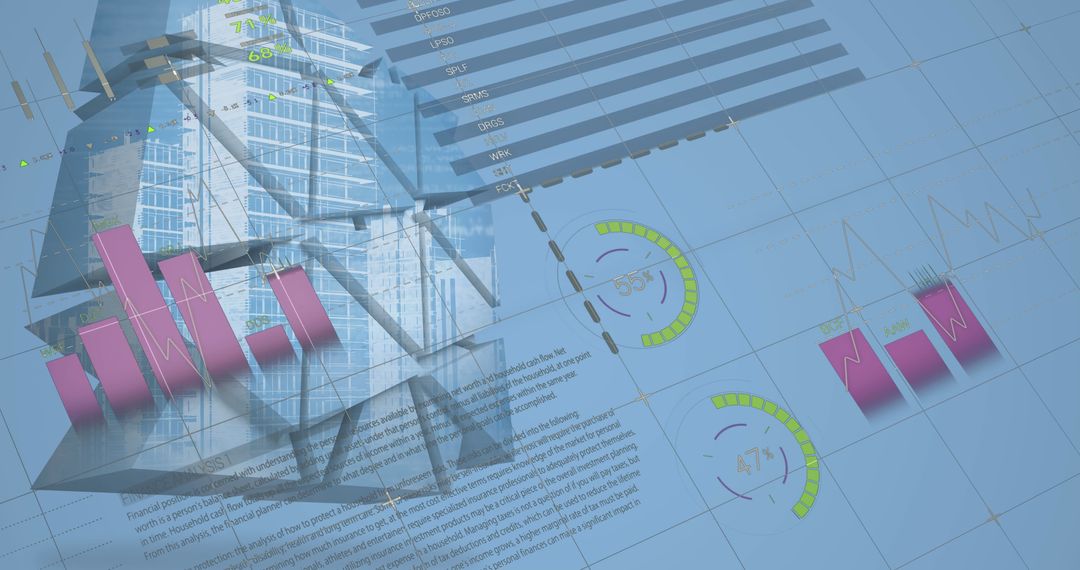 Futuristic Global Business Data Overlay on Urban Skyline