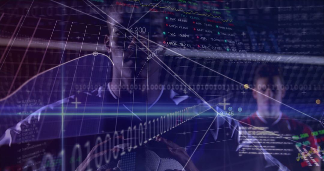 Athlete Holding Soccer Ball Amidst Futuristic Digital Interface