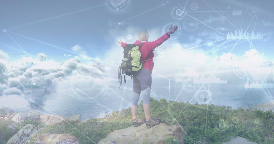 Senior Male Hiker Embracing Nature and Connectivity