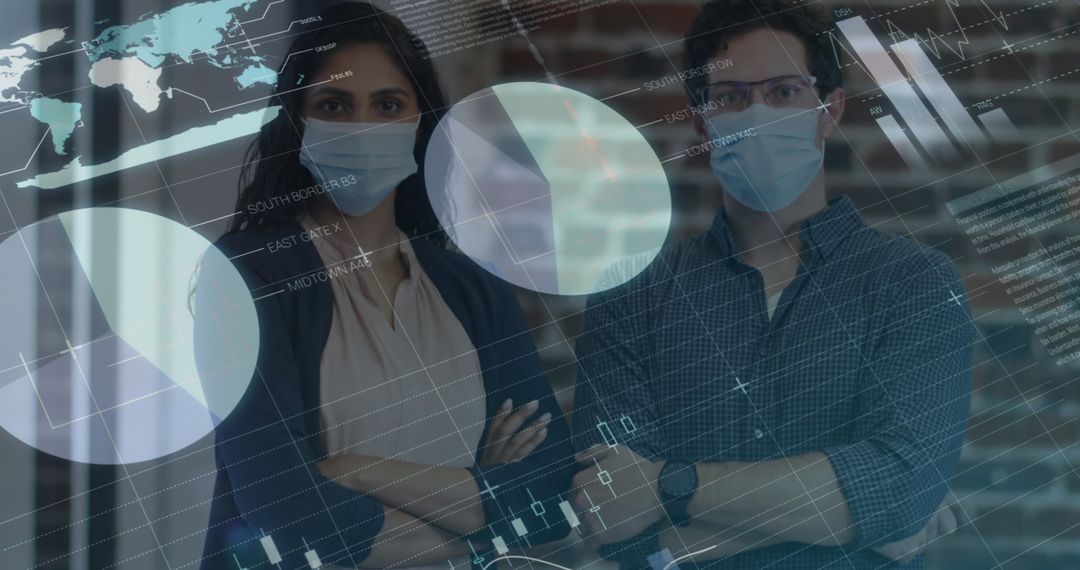 Business Professionals Analyzing Financial Data with Virtual Interface