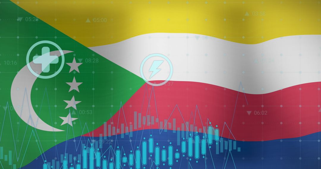 Financial Data Analysis Featuring Comoros Flag and Digital Interface Icons